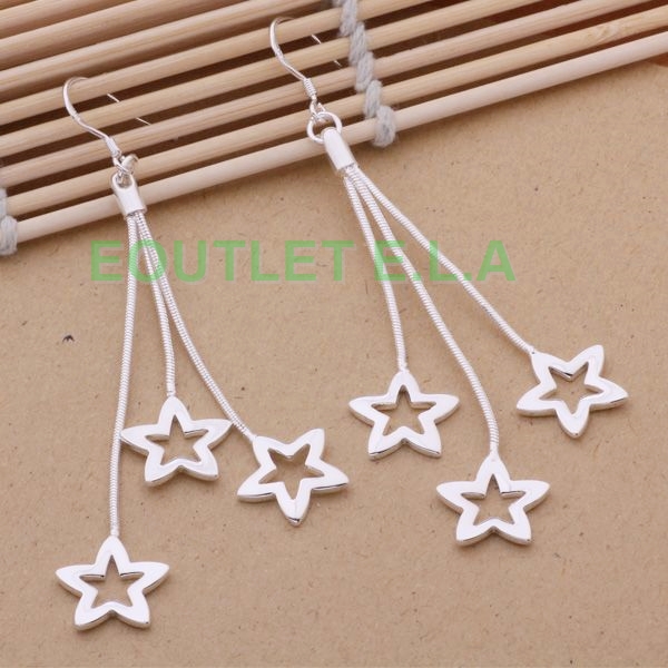 85mm TRIPLE STARS SILVER EARRINGS